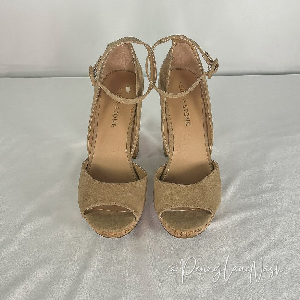 Sun + Stone Reeta Heeled Sandal Size 7 Sand Cork - Picture 3 of 11